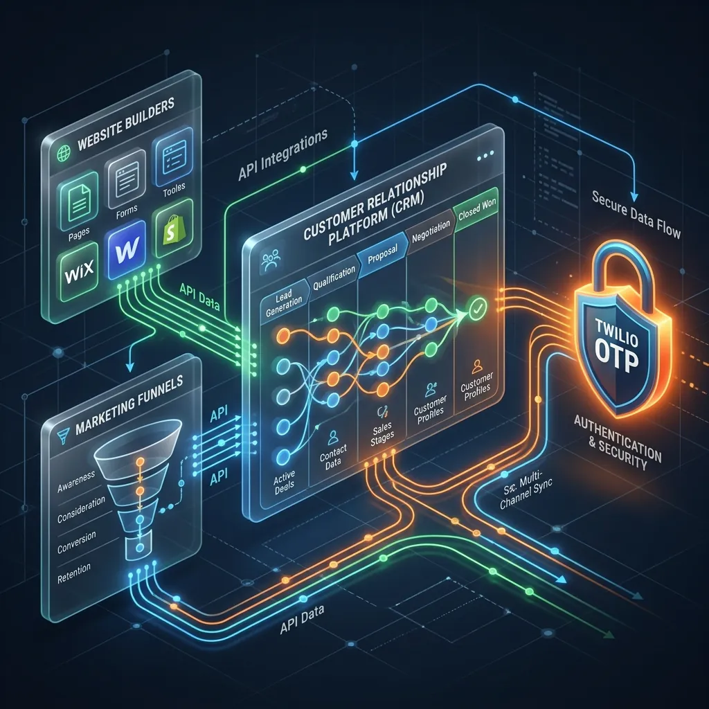 Diagram of CRM and SaaS systems connected through APIs
