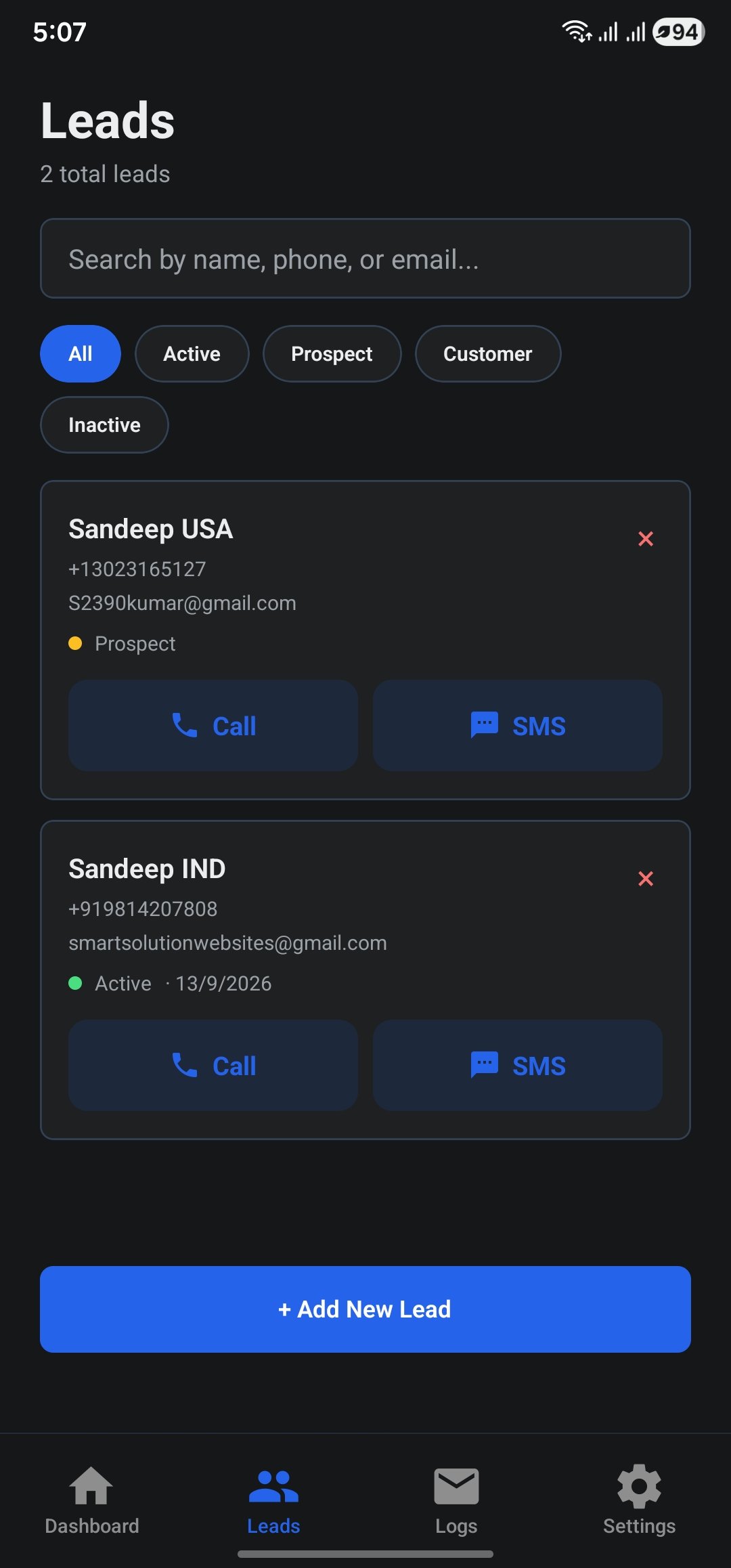 Leads list
