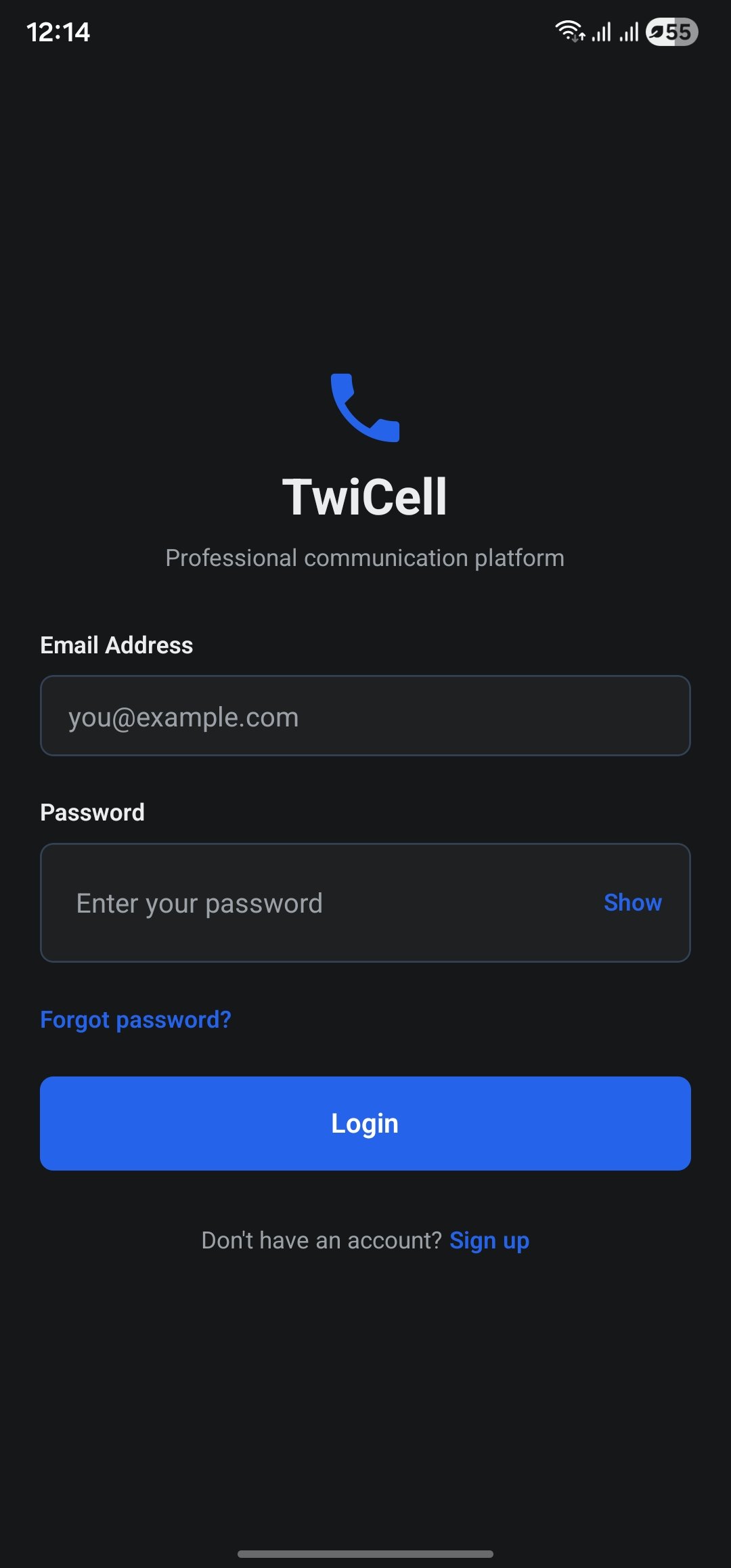 Sign in screen