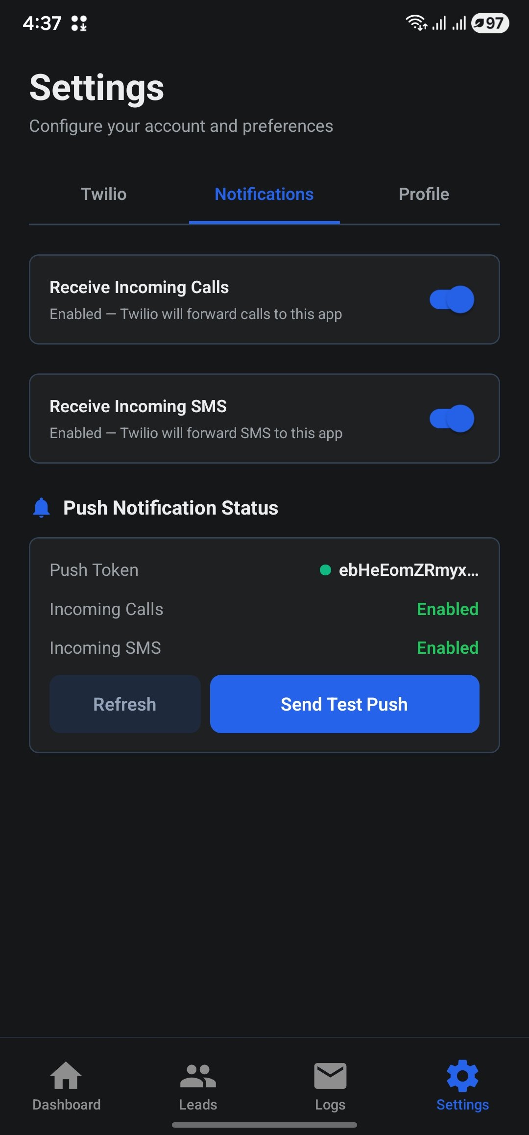 Settings and notification preferences